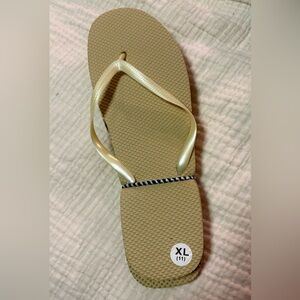 Beige Flip Flops with Gold Straps